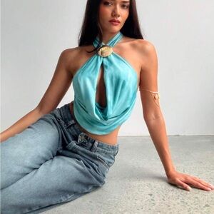 Elegant Teal Halter Top